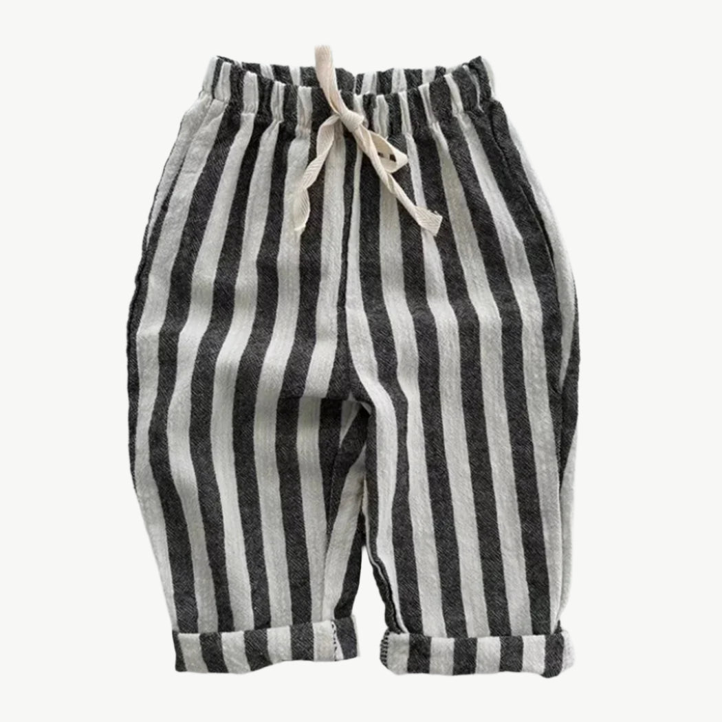 Bequeme Streifenhose aus Bio - Baumwolle mit Kordelzug für Kinder – Atmungsaktiv und Hypoallergen - Mayfair ModaKhaki18 - 24M