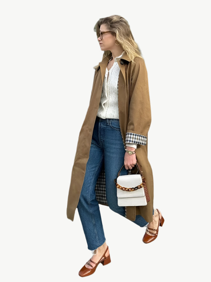 Sorelisse - Kariert Gefütterte Einreihige Jacke - Mayfair ModaKhakiS