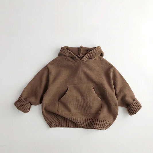 Bequemer Kapuzenpullover für Kinder aus 100% Bio - Baumwolle, Atmungsaktiv & Hypoallergen - Mayfair ModaBraun12M