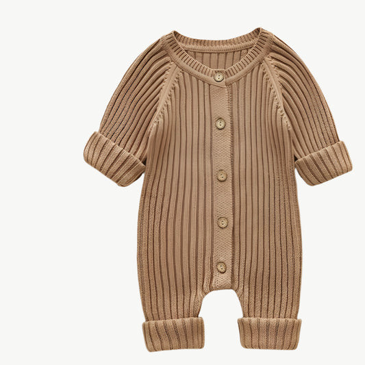 Bequemer Langarm - Strickoverall aus hypoallergenem Baumwollmaterial für Kinder - Mayfair ModaBeige6M