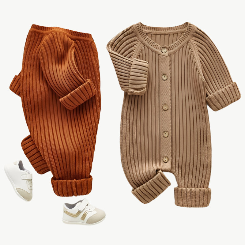 Bequemer Langarm - Strickoverall aus hypoallergenem Baumwollmaterial für Kinder - Mayfair ModaBeige6M