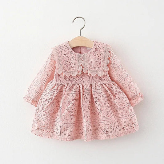 Bio - Baumwoll - Langarm - Spitzenkleid für Kinder – Hypoallergen & Atmungsaktiv - Mayfair ModaRosa6M