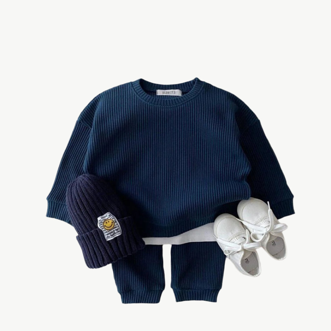 Bio - Baumwoll Waffel Jogger Set für Kinder – Atmungsaktiv & Hypoallergen - Mayfair ModaMarineblau9 - 12M