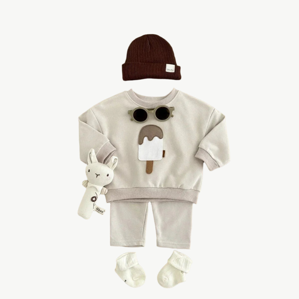 Eis Jogger - Set aus Bio - Baumwolle – Atmungsaktiv, Hypoallergen & Umweltfreundlich - Mayfair ModaBeige9 - 12M