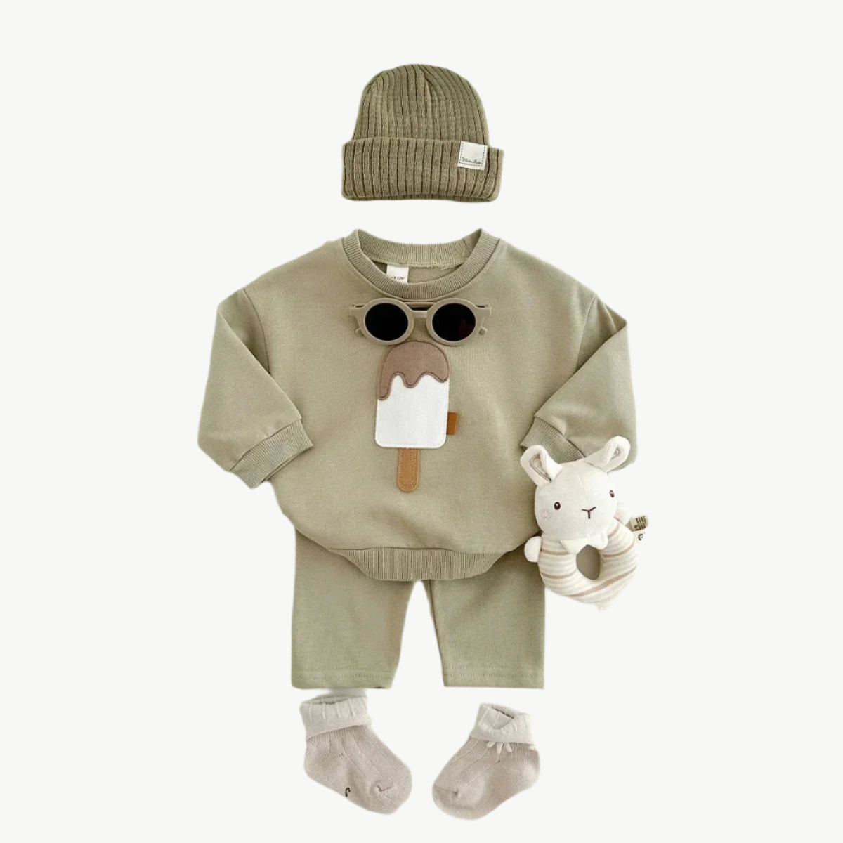 Eis Jogger - Set aus Bio - Baumwolle – Atmungsaktiv, Hypoallergen & Umweltfreundlich - Mayfair ModaBeige9 - 12M