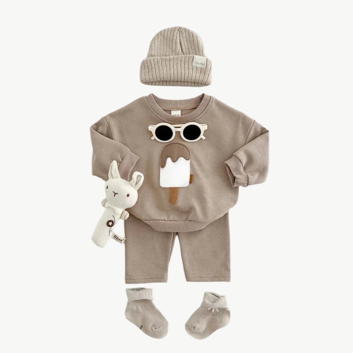 Eis Jogger - Set aus Bio - Baumwolle – Atmungsaktiv, Hypoallergen & Umweltfreundlich - Mayfair ModaBeige9 - 12M