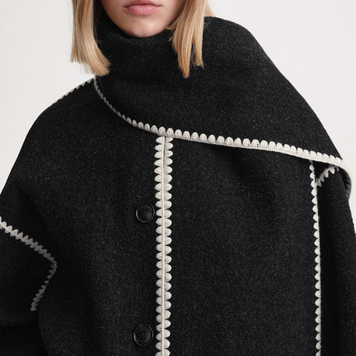 Hapi - Modischer, warmer Mantel mit Schal - Mayfair ModaSchwarz und WeißXS