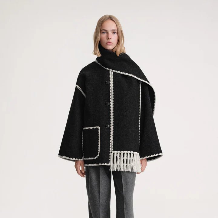 Hapi - Modischer, warmer Mantel mit Schal - Mayfair ModaSchwarz und WeißXS