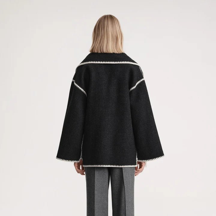 Hapi - Modischer, warmer Mantel mit Schal - Mayfair ModaSchwarz und WeißXS