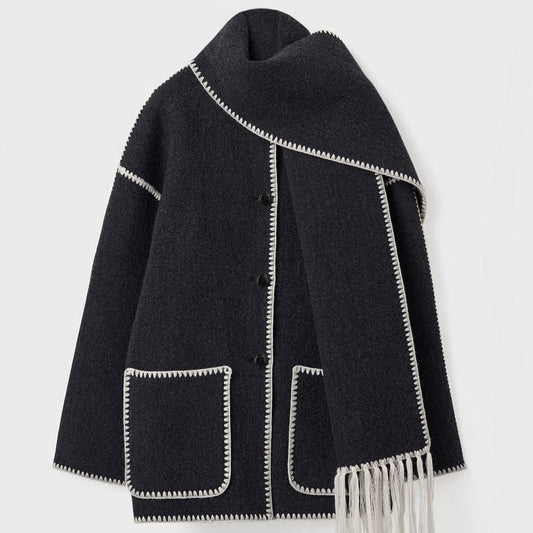 Hapi - Modischer, warmer Mantel mit Schal - Mayfair ModaSchwarz und WeißXS