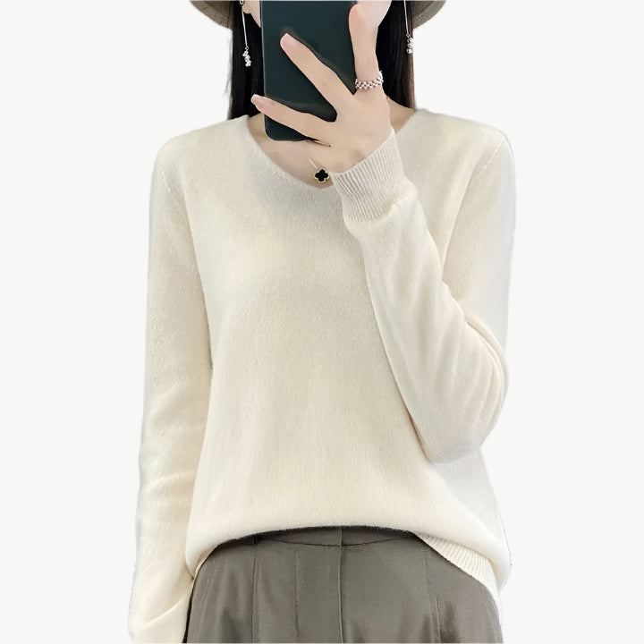 Hazel - Luxuriöser Pullover aus Merinowolle - Mayfair ModaBeigeM