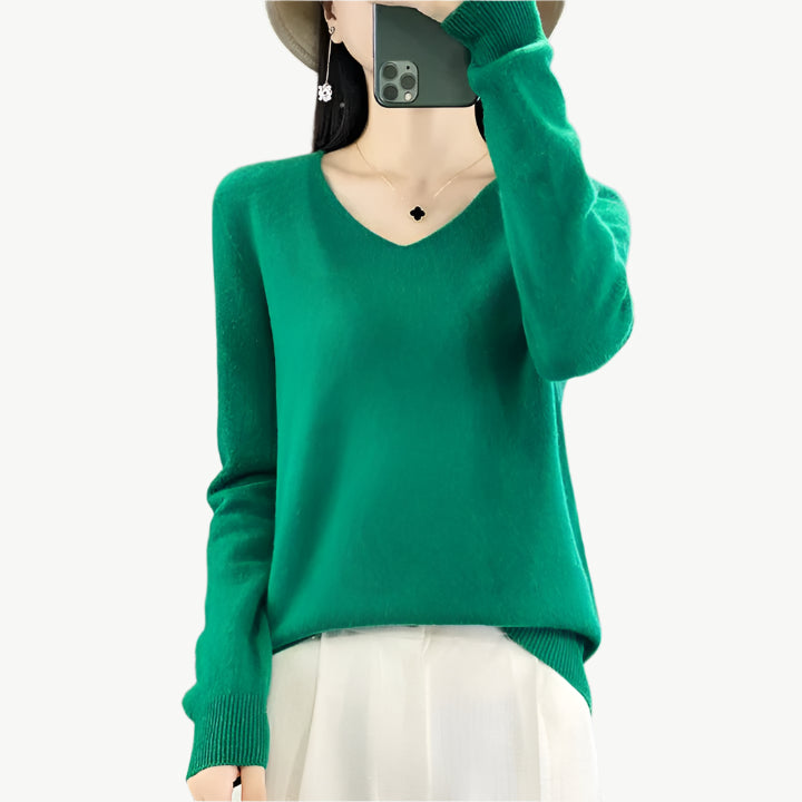 Hazel - Luxuriöser Pullover aus Merinowolle - Mayfair ModaGrünM