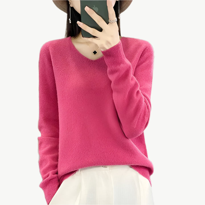 Hazel - Luxuriöser Pullover aus Merinowolle - Mayfair ModaHimbeerrotM