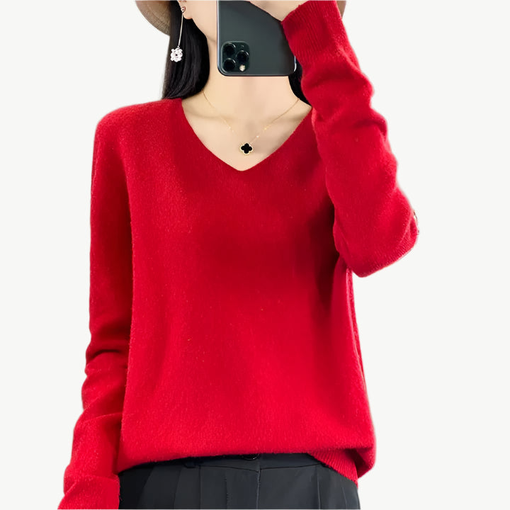 Hazel - Luxuriöser Pullover aus Merinowolle - Mayfair ModaKirschrotM