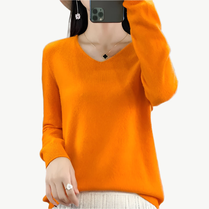 Hazel - Luxuriöser Pullover aus Merinowolle - Mayfair ModaOrangeM