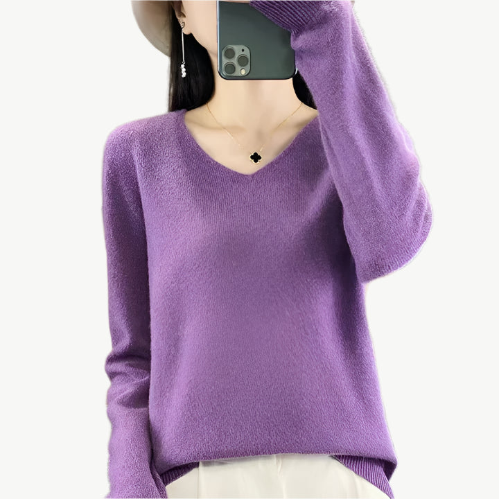 Hazel - Luxuriöser Pullover aus Merinowolle - Mayfair ModaViolettM
