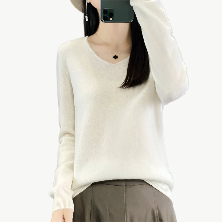Hazel - Luxuriöser Pullover aus Merinowolle - Mayfair ModaWeißM