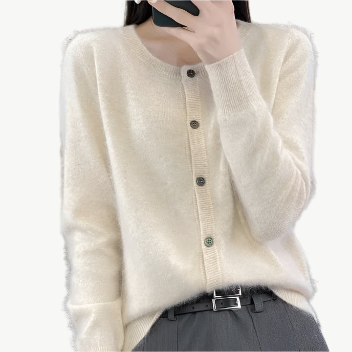 Hira - Weiche, warme Strickjacke - Mayfair ModaBeigeS
