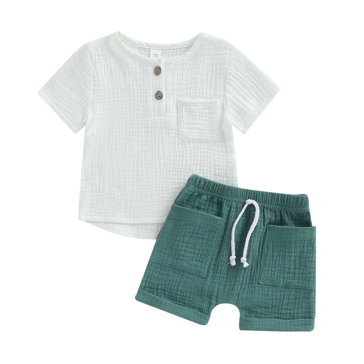 Jungen Musselin Shorts und Hemd Set aus Bio - Baumwolle, atmungsaktiv & hypoallergen für warme Tage - Mayfair ModaGrün0 - 6M