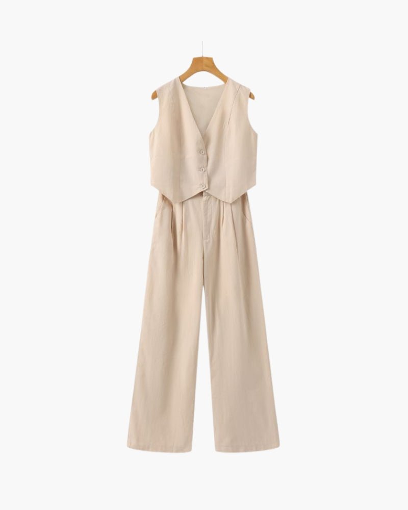 Leinen Zweiteiliges Set In Pastell - Mayfair ModaBeigeS