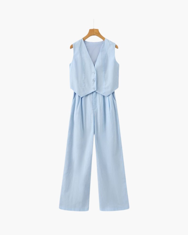 Leinen Zweiteiliges Set In Pastell - Mayfair ModaBlauS