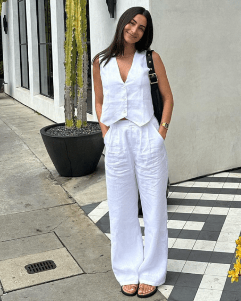Leinen Zweiteiliges Set In Pastell - Mayfair ModaSchwarzS