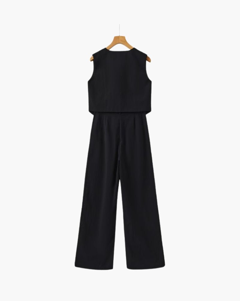 Leinen Zweiteiliges Set In Pastell - Mayfair ModaSchwarzS