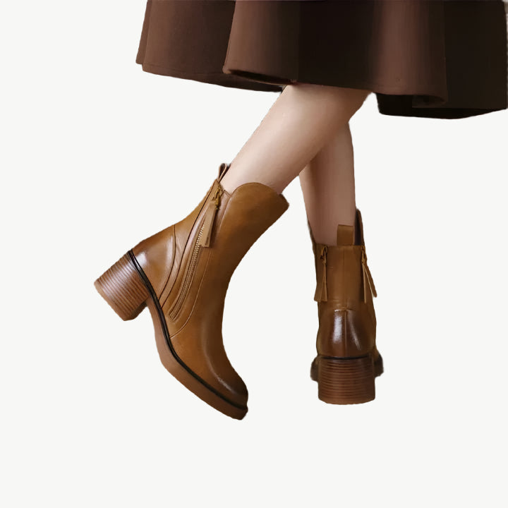 Lilith - Elegante Lederstiefeletten - Mayfair ModaBraun35