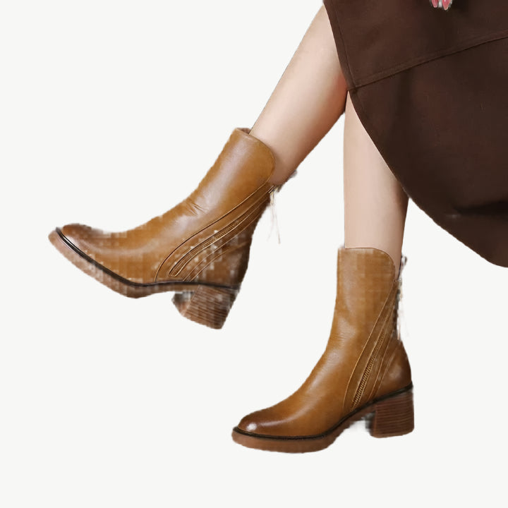 Lilith - Elegante Lederstiefeletten - Mayfair ModaBraun35