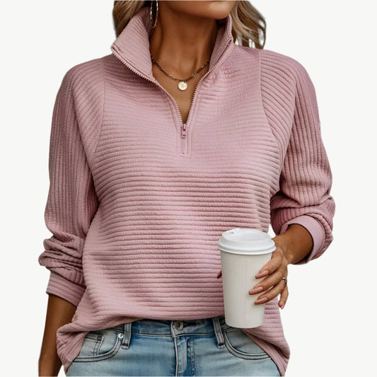 Lona - Schickes und kuscheliges Sweatshirt mit halbem Reißverschluss - Mayfair ModaHellrosaS
