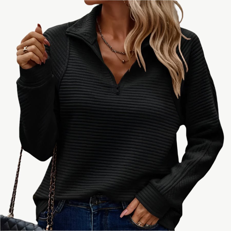 Lona - Schickes und kuscheliges Sweatshirt mit halbem Reißverschluss - Mayfair ModaSchwarzS