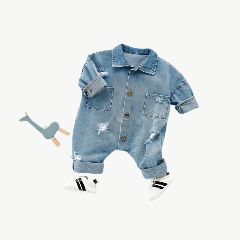 Nachhaltiger Baumwoll - Jumpsuit für Kinder, Atmungsaktiv & Hypoallergen - Mayfair ModaBlau3M