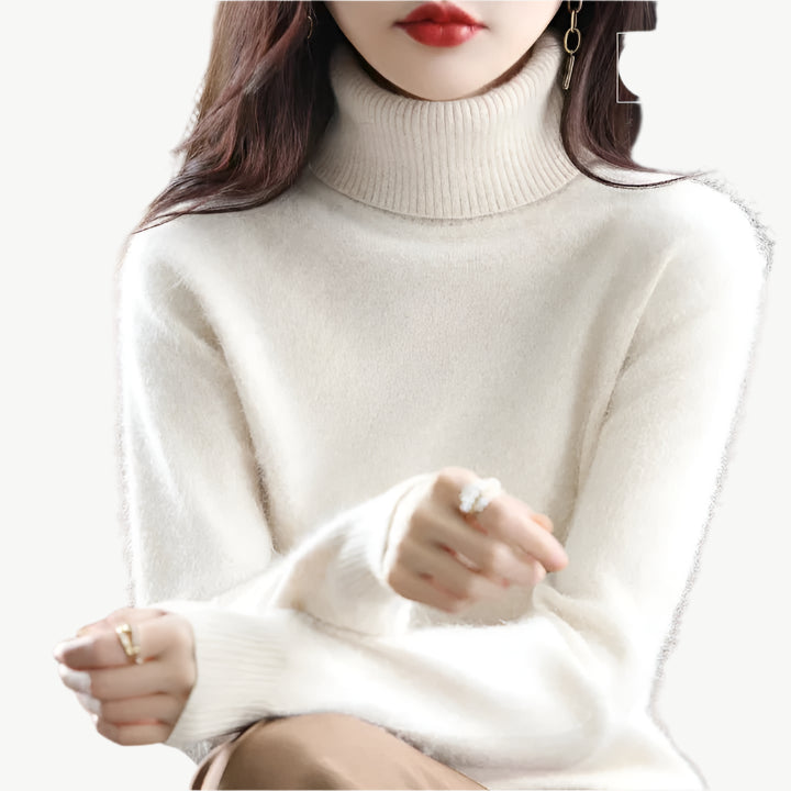 Nuvia - Warmer hoher Halsausschnitt Sweater - Mayfair ModaBeigeXXS