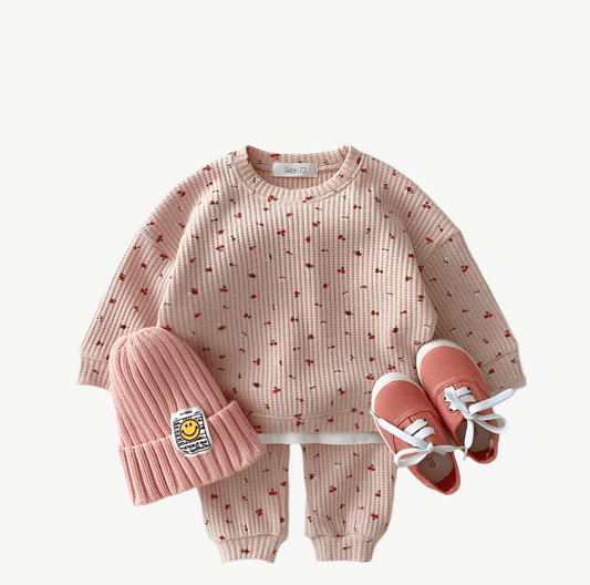 Rosenabdruck Jogger - Set für Kinder aus 100% Bio - Baumwolle – Atmungsaktiv & Hypoallergen - Mayfair ModaRosa6 - 9M