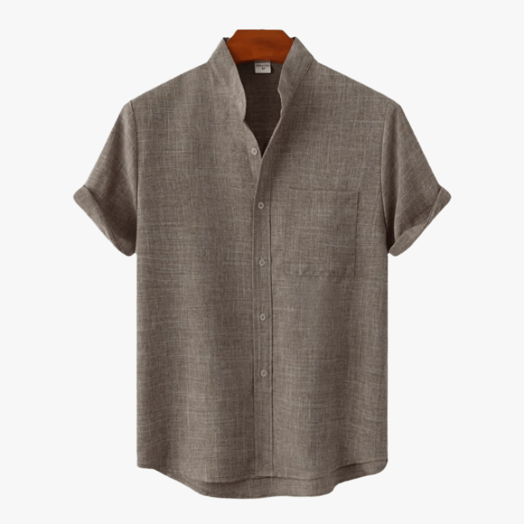 SOLID COLOR COTTON BUTTON UP - Mayfair ModaKhakiM