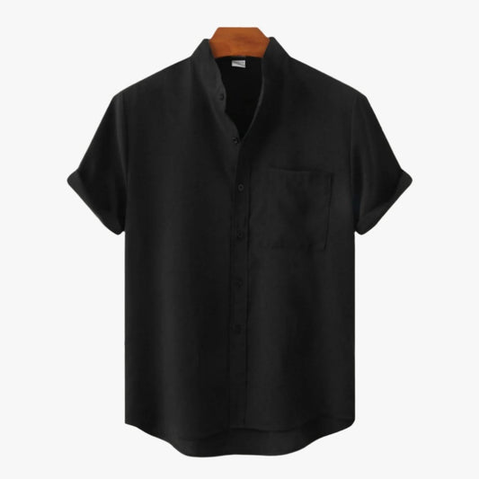 SOLID COLOR COTTON BUTTON UP - Mayfair ModaSchwarzM