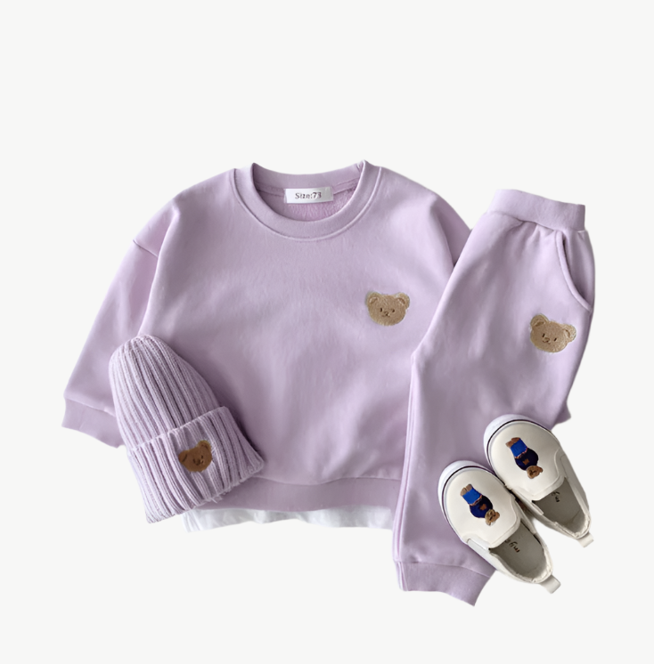 Teddybär - Jogger - Set aus Bio - Baumwolle – Hypoallergen & Atmungsaktiv für Empfindliche Haut - Mayfair ModaLila3T