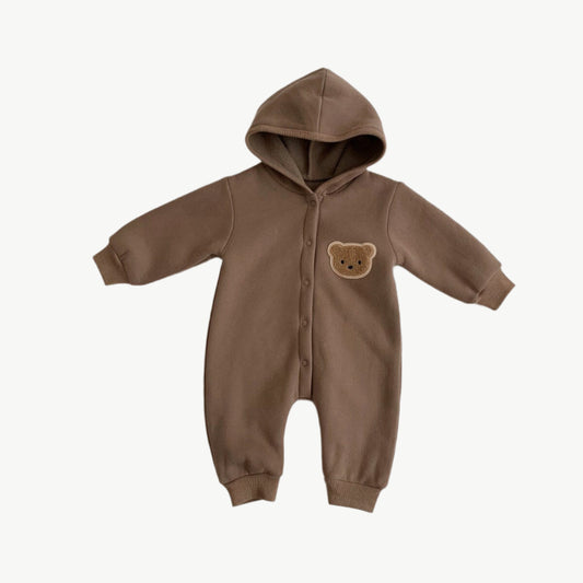 Teddybären Hoodie - Jumpsuit aus Bio - Baumwolle für Kinder – Bequem & Atmungsaktiv - Mayfair ModaBraun0 - 3M