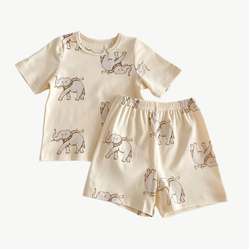 Tiermuster Kinder Lounge Set aus Bio - Baumwolle – Bequem, Atmungsaktiv & Hypoallergen - Mayfair ModaElefant12M