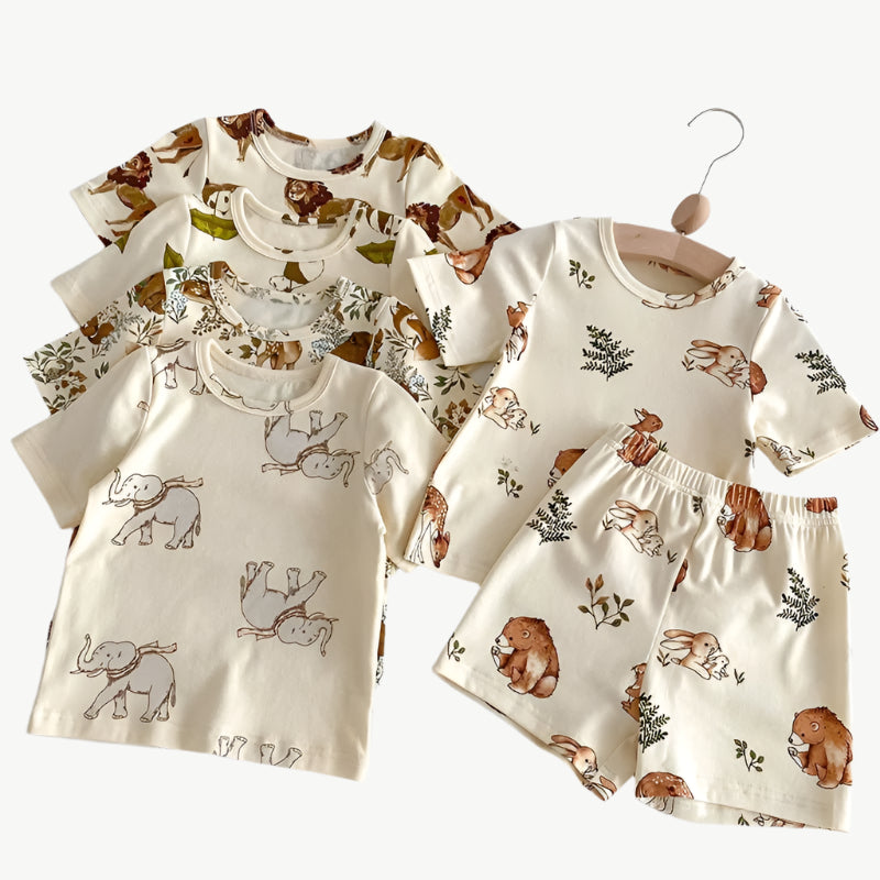 Tiermuster Kinder Lounge Set aus Bio - Baumwolle – Bequem, Atmungsaktiv & Hypoallergen - Mayfair ModaWald12M