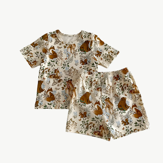 Tiermuster Kinder Lounge Set aus Bio - Baumwolle – Bequem, Atmungsaktiv & Hypoallergen - Mayfair ModaWald12M