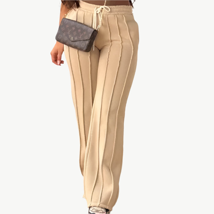 Yara - Dehnbare gestreifte Jogger - Hose - Mayfair ModaBeigeS