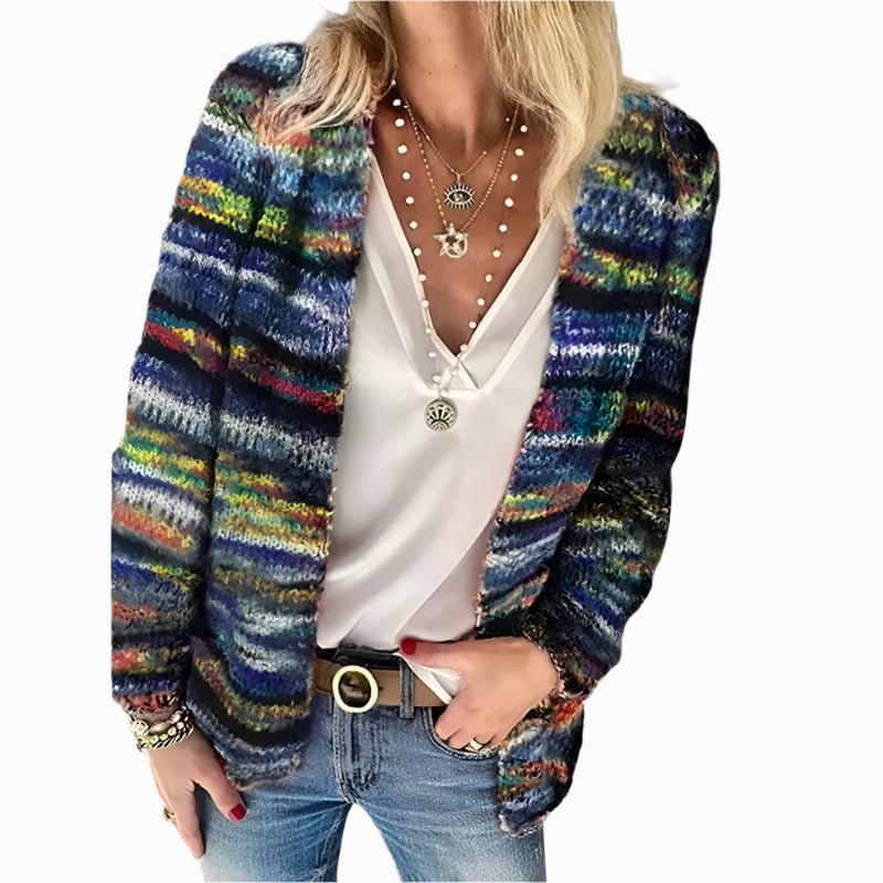 Zoey - Bunt gestrickte Strickjacke - Mayfair ModaBlauS